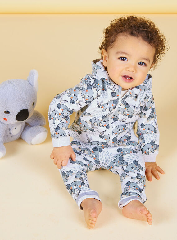 Sudadera con capucha de color gris y crudo, con estampado de koalas para bebé niño LUPOEGIL / 21SG10Y1GILA011