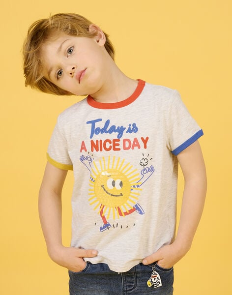 Camiseta de color gris jaspeado con estampado de sol para niño NOLUTI1 / 22S902P2TMCJ920