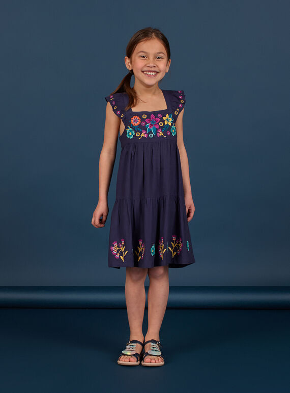 Vestido de color azul marino con estampado floral para niña LAMUMROB4 / 21S901Z2ROBC211