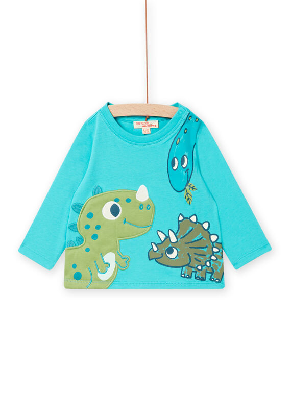 Camiseta de color azul turquesa con estampado de dinosaurios para bebé niño NUGATEE1 / 22SG10O1TML202