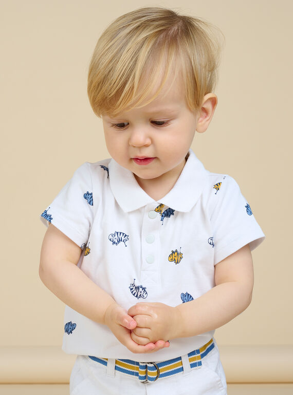 Polo blanco con estampado de cebra para bebé niño NUSOPOL / 22SG10Q1POL000
