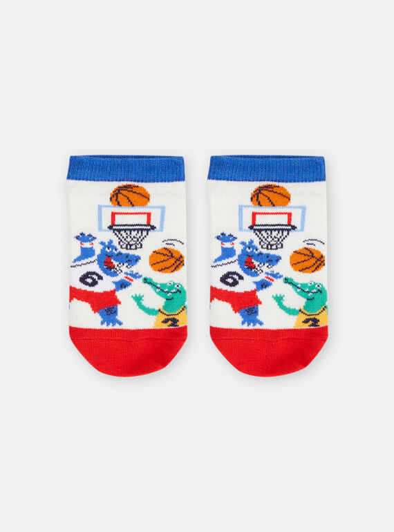 Calcetines cortos de color blanco con estampado de baloncesto para niño TYOJOSOQ2 / 24SI02C2SOQ005