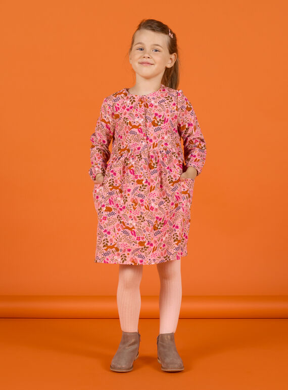 Vestido de color rosa viejo con estampado floral de fantasía de terciopelo para niña MASAUROB1 / 21W901P2ROB303