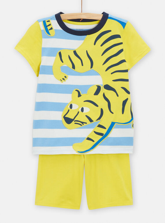 Pijama de color amarillo, azul y crudo con estampado de tigre para niño TEGOPYCRAY / 24SH1254PYJ001
