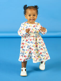Vestido de color crudo y azul, con estampado floral, para bebé niña LIHAROB1 / 21SG09X1ROB001