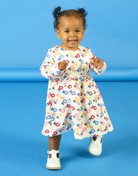 Vestido de color crudo y azul, con estampado floral, para bebé niña LIHAROB1 / 21SG09X1ROB001