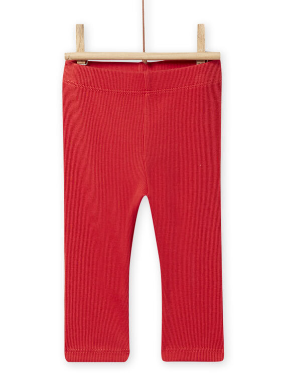 Leggings de punto canalé de color rojo para bebé niña NYIJOLEG4 / 22SI0961CAL502