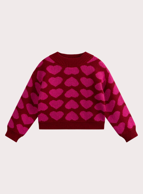 Jersey jacquard rojo de niña con corazón VAKOPULL / 24W90131PULF529