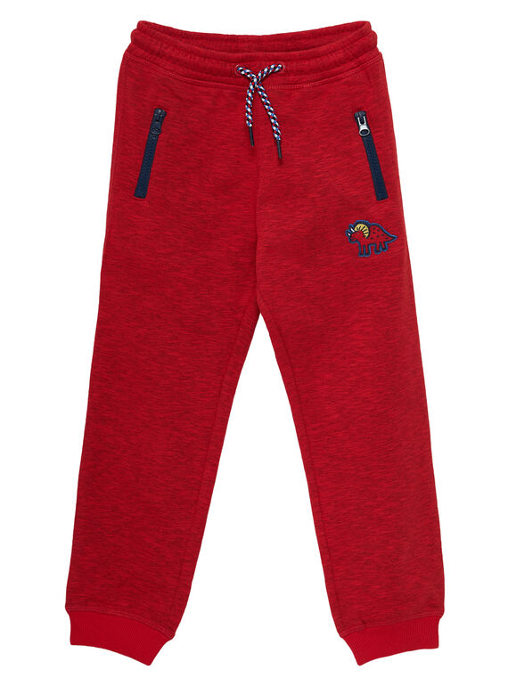 Pantalón de chándal de muletón de color rojo con bolsillos con cremalleras para niño JOGRAPAN1 / 20S902E2PANF520