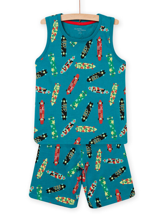 Pijama de camiseta de tirantes y short azul con estampado de skateboard turquesa, para niño NEGOPYCSKA / 22SH12H1PYJC217