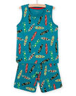 Pijama de camiseta de tirantes y short azul con estampado de skateboard turquesa, para niño NEGOPYCSKA / 22SH12H1PYJC217