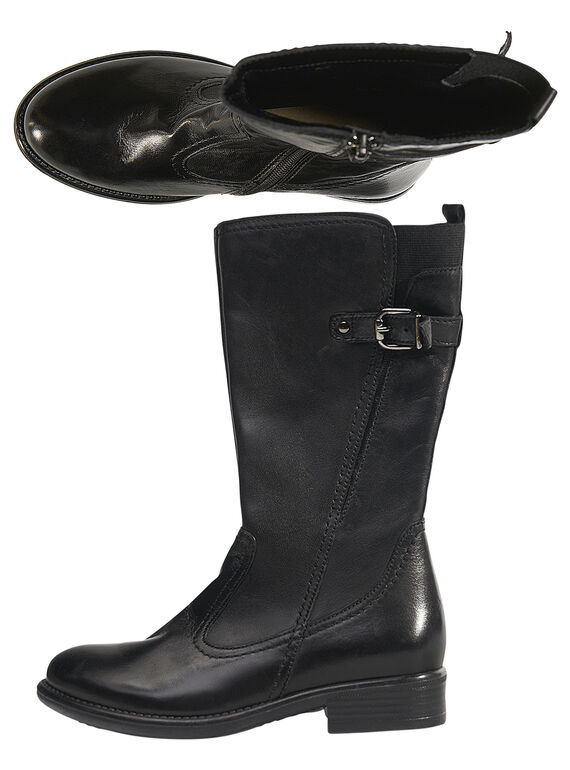 Botas mosqueteras de piel de color negro para niña GFBOTTECAVA / 19WK35X1D10090