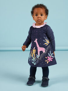 Vestido azul marino de terciopelo con estampado de la sabana bordada para bebé niña MIPLAROB1 / 21WG09O3ROBC202