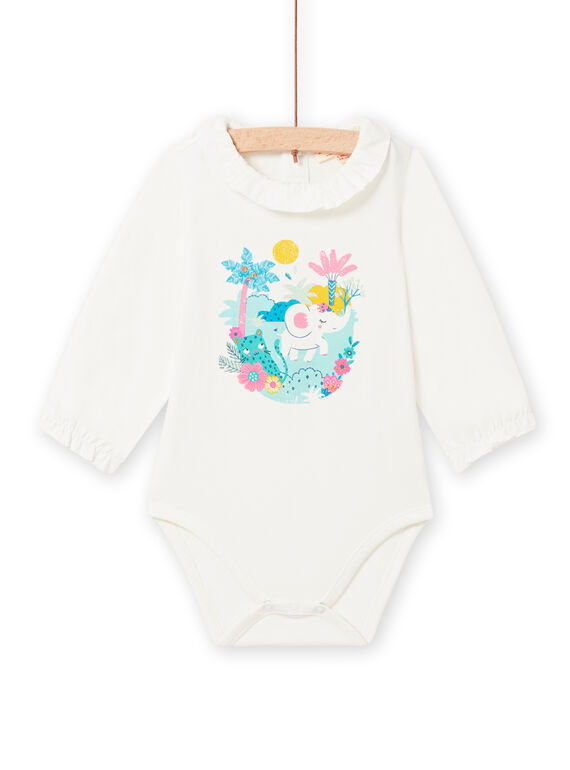 Body de color crudo con cuello avolantado con estampado de fantasía para bebé niña NIGABOD / 22SG09O1BOD001