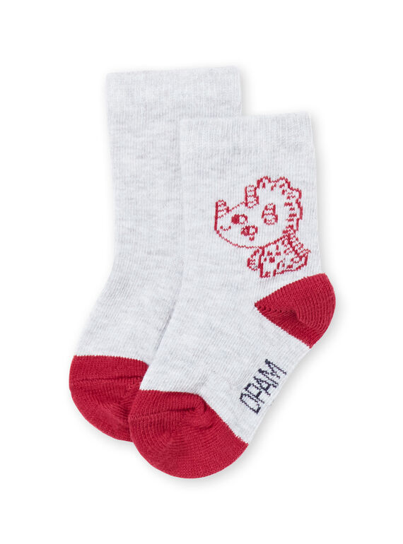 Calcetines de color gris y rojo con estampado de dinosaurios para bebé niño MYUJOCHOU1 / 21WI101ASOQ943