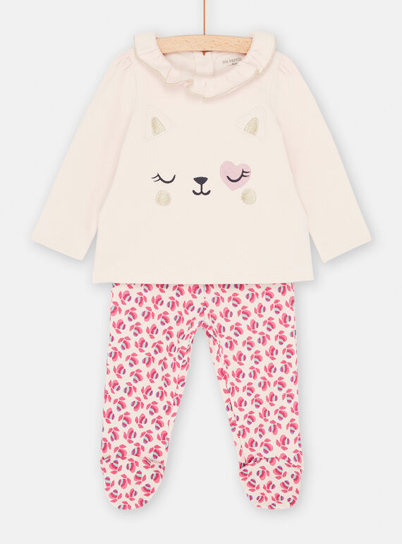 Pijama rosa claro con estampado de gato para niña SEFIPYJCHA / 23WH1341PYJD322