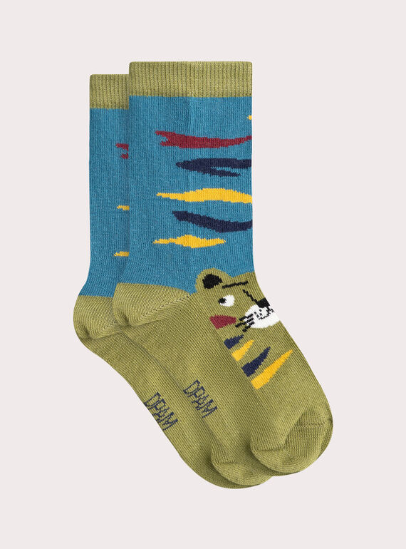 Calcetines turquesas para niño con motivo de tigre VYOJOCHO2 / 24WI02G3SOQC235