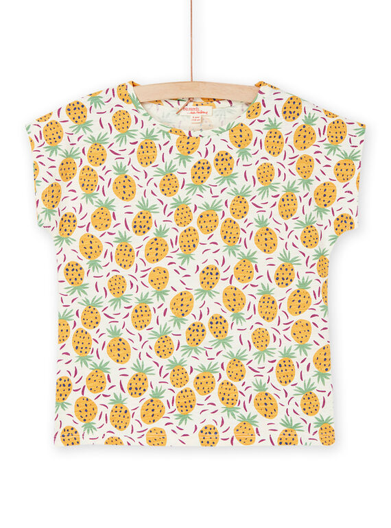 Camiseta de color crudo y amarillo con estampado de piña RAJOTI8 / 23S901Z3TEE001