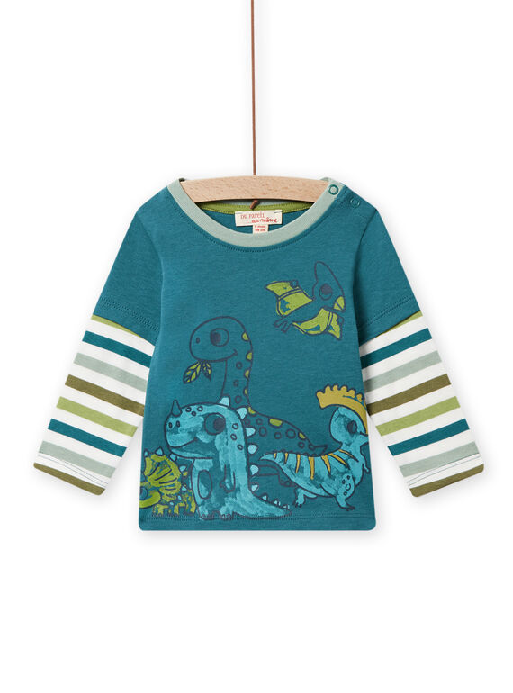 Camiseta de color azul pato con estampado de dinosaurios para bebé niño NUGATEE3 / 22SG10O3TML714
