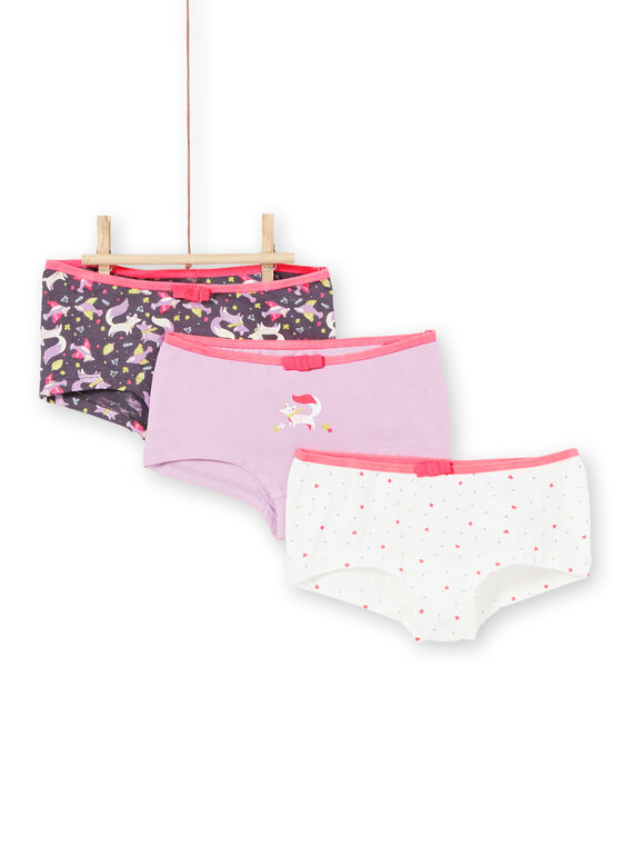 Pack de 3 shorties de color rosa, violeta y blanco para niña LEFAHOT6 / 21SH1126SHYJ916