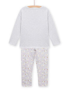 Pijama de muletón gris jaspeado con estampado de alpaca fluorescente para niña MEFAPYJLAM / 21WH1194PYJJ920