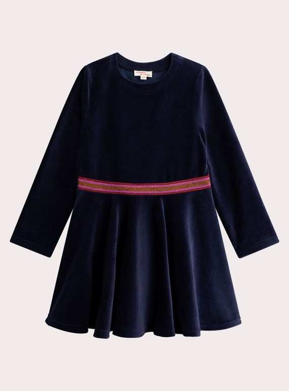 Vestido azul marino de terciopelo acotado y lurex para niña VAROROB3 / 24W901P1ROB070