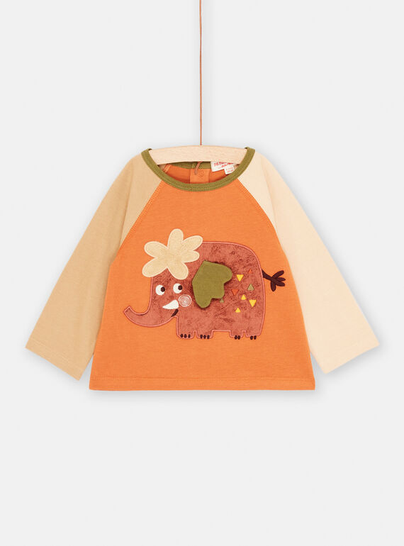 Camiseta de color teja y beige con dibujo de elefante para bebé niño SUCOUTEE1 / 23WG10L3TML403