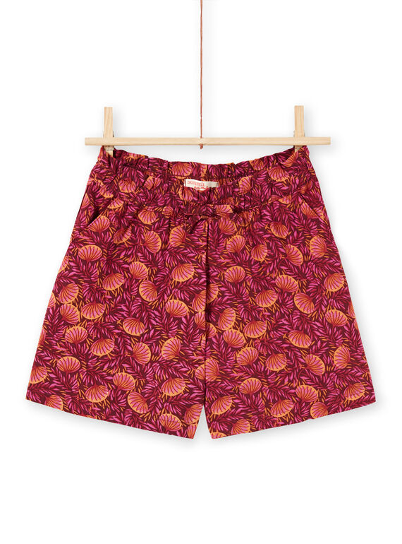 Short burdeos y naranja con estampado de hojas para niña LATERSHORT3 / 21S901V2SHO719