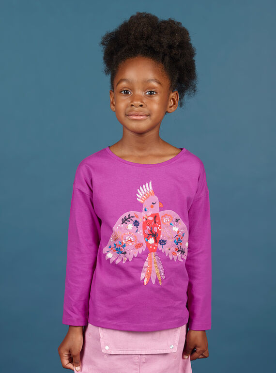 Camiseta de manga larga de color violín con estampado de loro para niña MAPATI1 / 21W901H3TML712