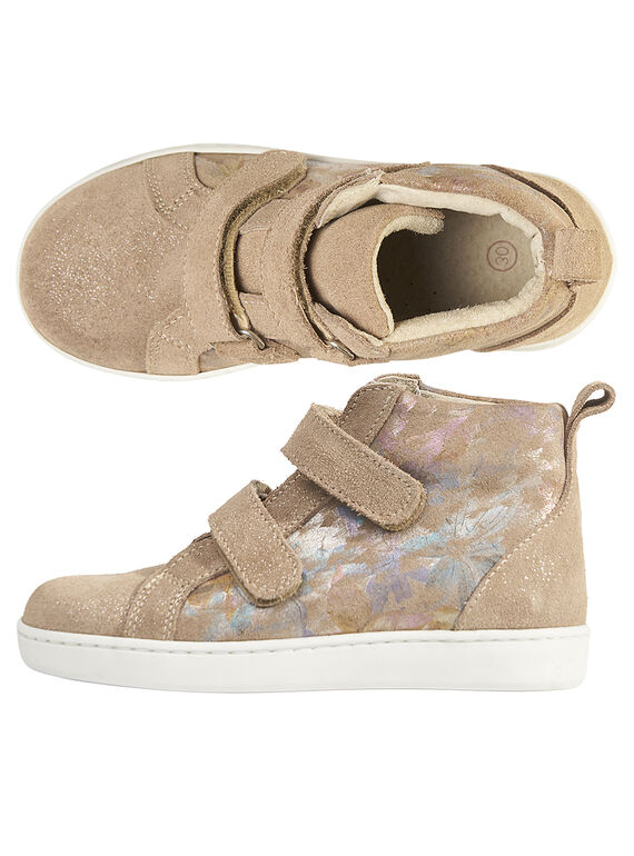 Zapatillas altas de piel de serraje de color beige y piel de fantasía para niña GFBASBEIG / 19WK35I8D3F080