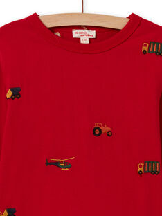 Camiseta roja de manga larga con estampado coche, tractores y helicópteros para niño MOCOTEE2 / 21W902L4TMLF521