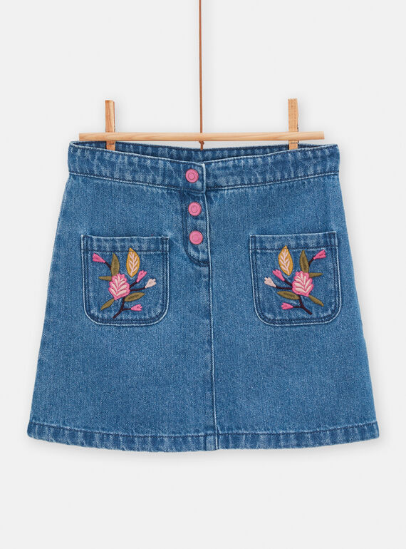 Falda vaquera azul con flores bordadas para niña TACRIJUP1 / 24S901L2JUPP274