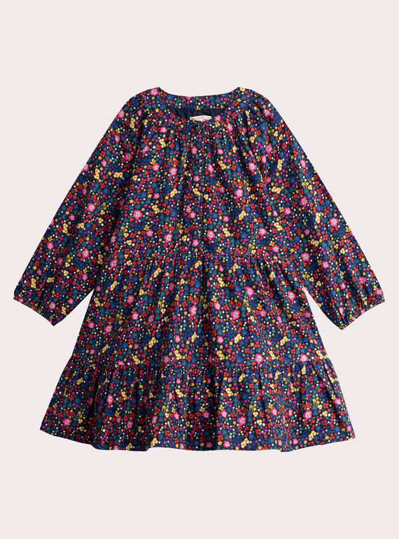 Vestido azul marino estampado floral colorido para niña  VAROROB2 / 24W901P3ROB070