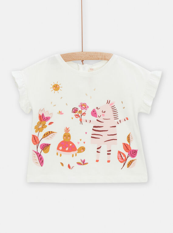 Camiseta de color crudo con estampado floral y de animales para bebé niña TILITI / 24SG09T1TMC001