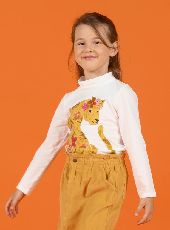 Jersey fino de color crudo con estampado de leopardo y flores para niña MASAUSOUP / 21W901P1SPL001