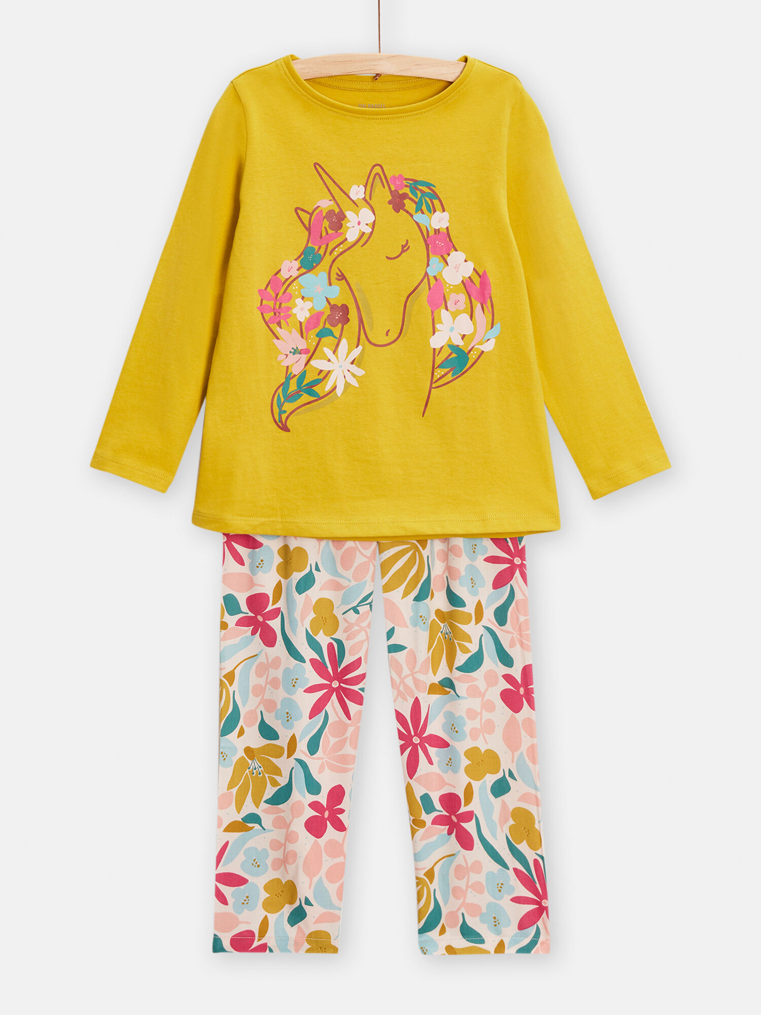 Pijama verde oliva con estampado de unicornio y flores para ni a