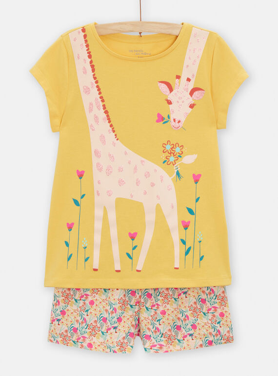 Pijama de color amarillo paja con estampado de jirafa para niña TEFAPYJGIR / 24SH1154PYJ104
