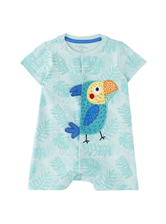 Pelele corto de color turquesa con estampado para bebé niño JEGAGRETOU / 20SH14U2GRE210