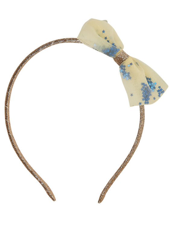 Diadema con brillo y lazo de gasa de color amarillo + lentejuelas de color azul en el interior de la gasa JYASOSERR / 20SI0181TETK008