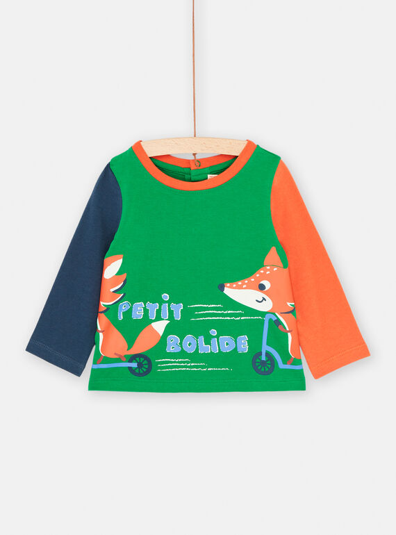 Camiseta verde de manga bicolor para bebé niño SUKHOTEE2 / 23WG10Q2TMLG629