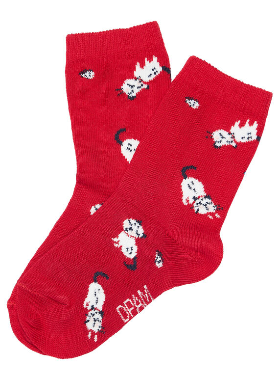 Calcetines de color rojo con estampado de gato para bebé niña JYIGRACHO / 20SI09E1SOQ050