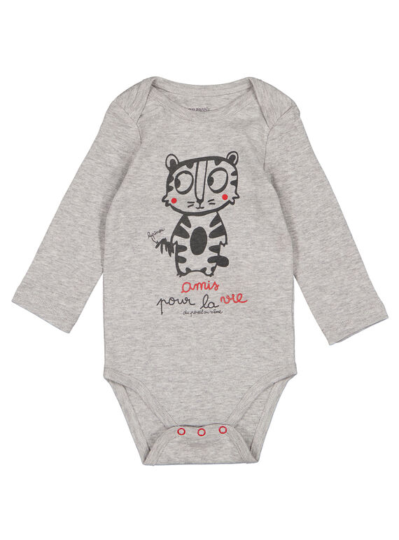 Body de manga larga de color gris jaspeado para niño recién nacido GEGABODMAU / 19WH14N3BDLJ908