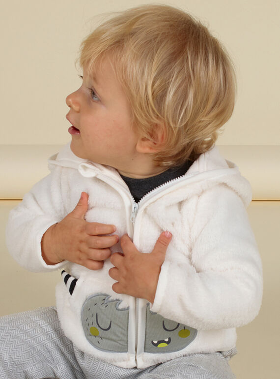 Cárdigan con capucha de color crudo con estampado de monstruo de soft boa para bebé niño MUHIGIL / 21WG10U1GIL001