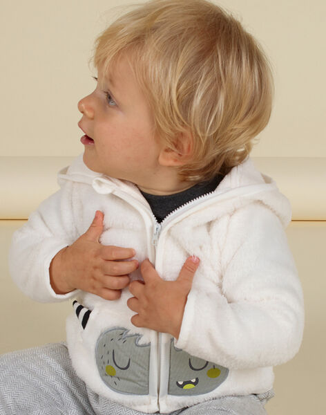 Cárdigan con capucha de color crudo con estampado de monstruo de soft boa para bebé niño MUHIGIL / 21WG10U1GIL001