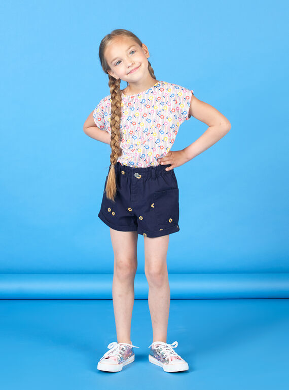 Short azul marino con estampado floral, para niña LAHASHORT / 21S901X1SHO070