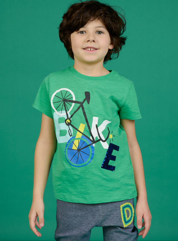 Camiseta de color verde kiwi con estampado de bicicleta con lentejuelas reversibles para niño NOGATI1 / 22S902O2TMC617