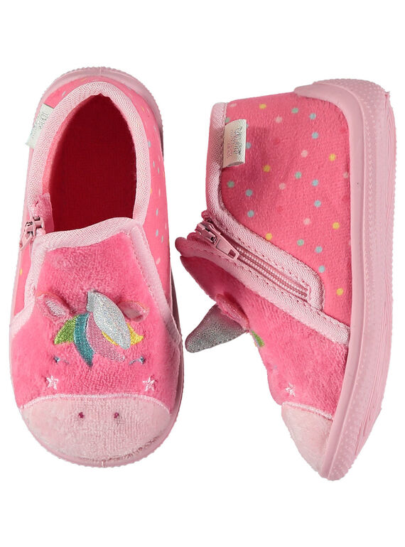 Zapatillas de casa de unicornio de terciopelo de color rosa para niña GBFBOTLIC / 19WK37Z1D0A321