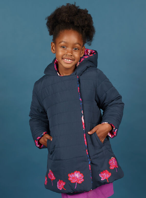 Parka de color rosa y azul marino con capucha reversible para niña MAPAPARKA / 21W90151PAR070