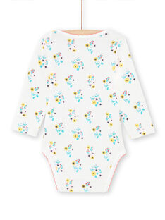 Body de color crudo y turquesa con estampado floral para bebé niña MEFIBODAOP / 21WH13B4BDL001