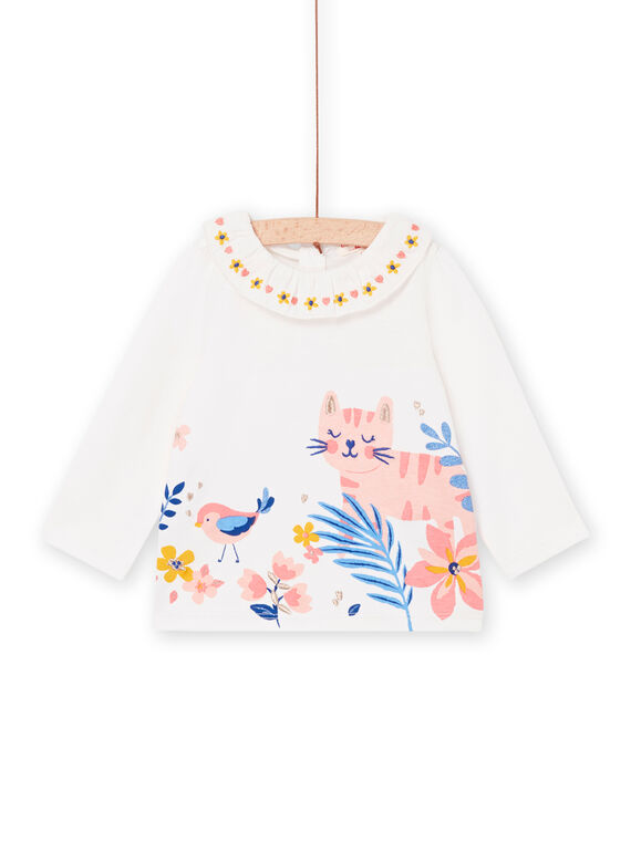 Camisita de color crudo de manga larga y cuello de gasa bordado PICIBRA / 22WG09M1BRA001